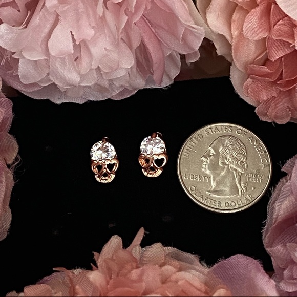 Rose Gold Crystal Skull Stud Earrings - Picture 15 of 16